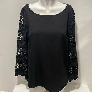 Banana Republic black top with cut out lace sleeves
